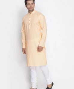 Vastramay Men's Beige Cotton Kurta And Pyjama Set