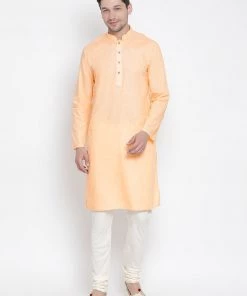 Vastramay Men's Beige Cotton Kurta And Pyjama Set