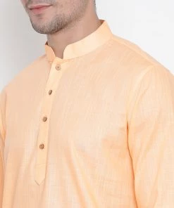 Vastramay Men's Beige Cotton Kurta And Pyjama Set