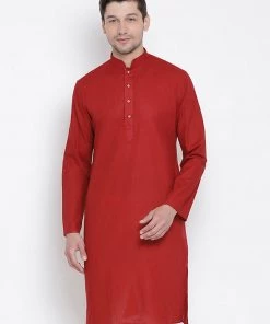 Vastramay Men's Maroon Cotton Kurta
