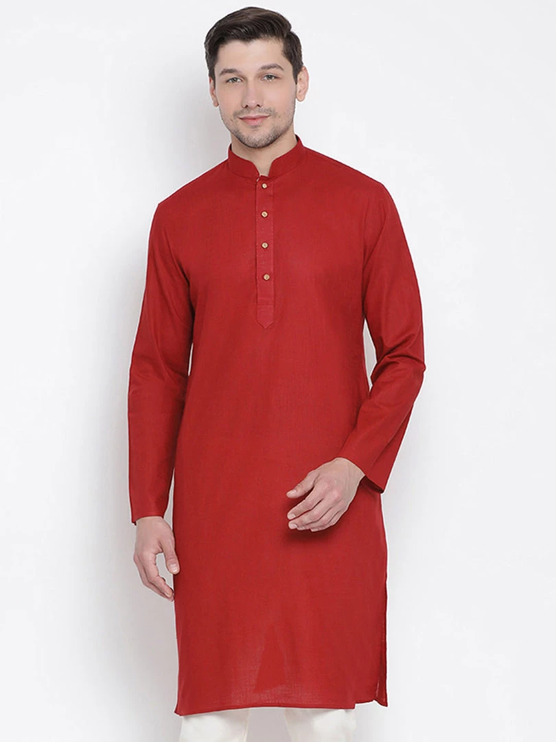 Vastramay Men's Maroon Cotton Kurta 3 Vastramay Men's Maroon Cotton Kurta