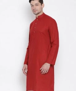 Vastramay Men's Maroon Cotton Kurta 9 Vastramay Men's Maroon Cotton Kurta