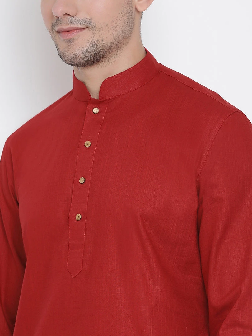 Vastramay Men's Maroon Cotton Kurta 5 Vastramay Men's Maroon Cotton Kurta