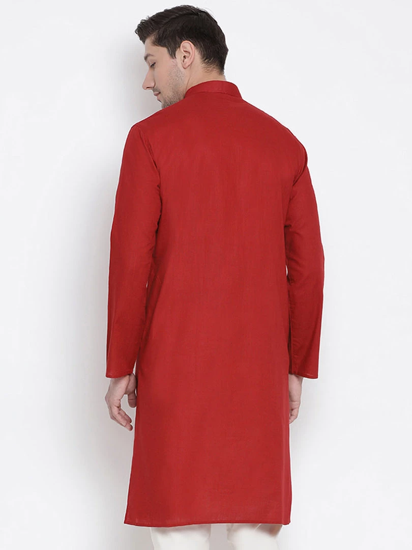 Vastramay Men's Maroon Cotton Kurta 6 Vastramay Men's Maroon Cotton Kurta