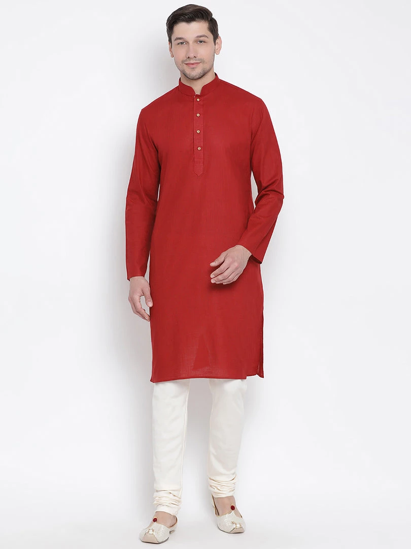 Vastramay Men's Maroon Cotton Kurta 7 Vastramay Men's Maroon Cotton Kurta