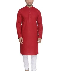 Vastramay Men's Maroon Cotton Kurta And Pyjama Set