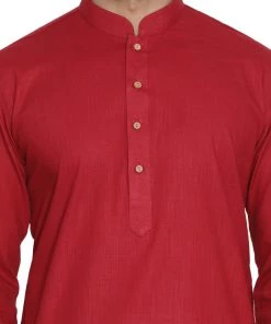 Vastramay Men's Maroon Cotton Kurta And Pyjama Set