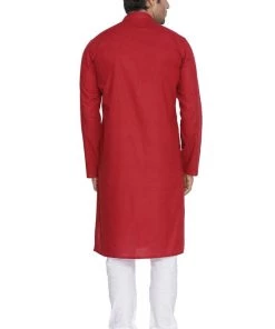 Vastramay Men's Maroon Cotton Kurta And Pyjama Set