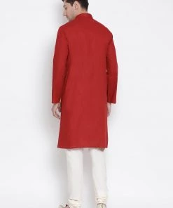 Vastramay Men's Maroon Cotton Kurta And Pyjama Set