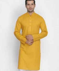 Vastramay Men's Yellow Cotton Kurta
