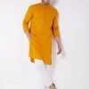 VASTRAMAY Men's Mustard And White Solid Cotton Blend Kurta Pyjama Set