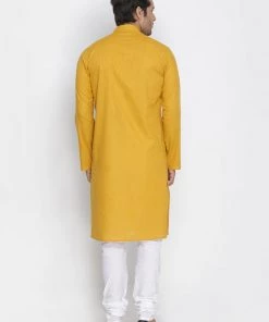 Kurta Pyjama Vastramay Mustard And White Baap Beta Kurta And Pyjama Set