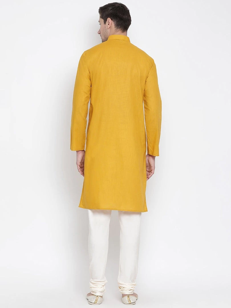 Vastramay Men's Yellow Cotton Kurta And Pyjama Set 7 Vastramay Men's Yellow Cotton Kurta And Pyjama Set
