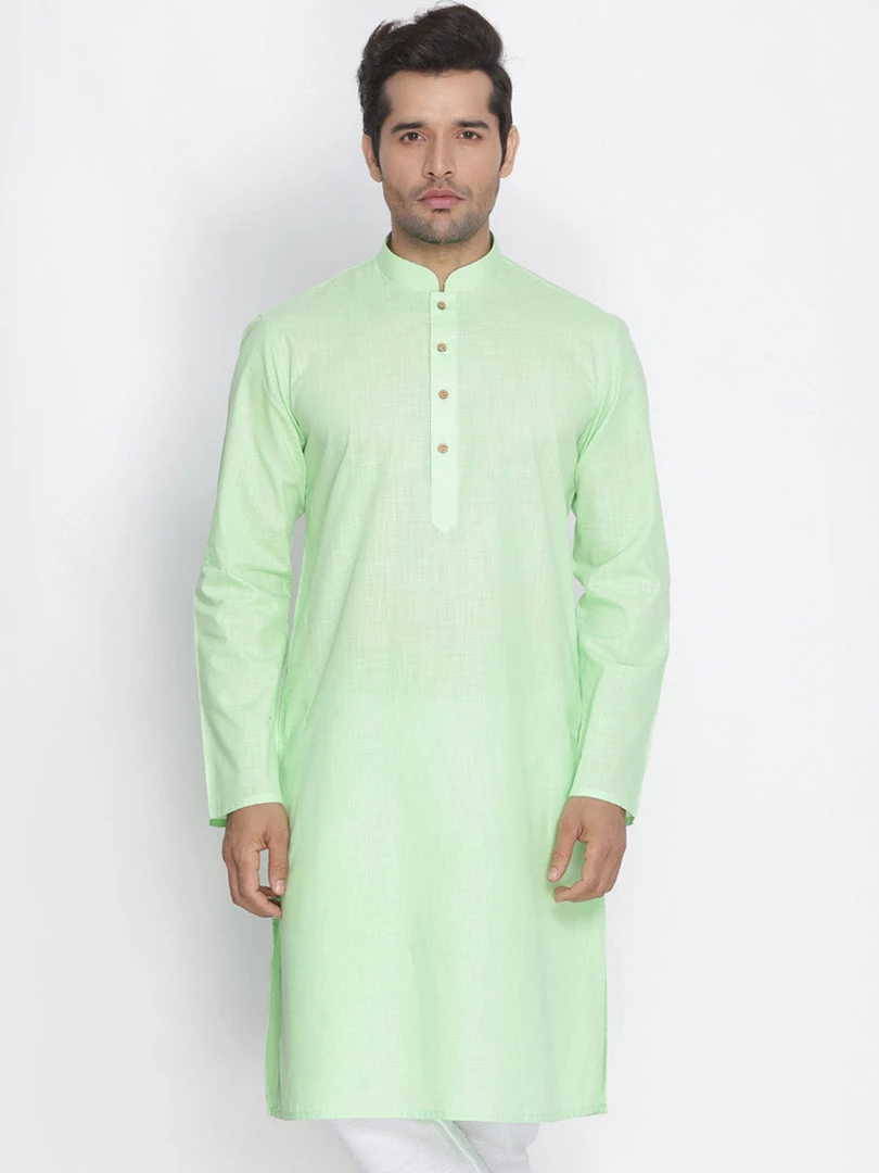 Vastramay Men's Mint Green Cotton Kurta 3 Vastramay Men's Mint Green Cotton Kurta