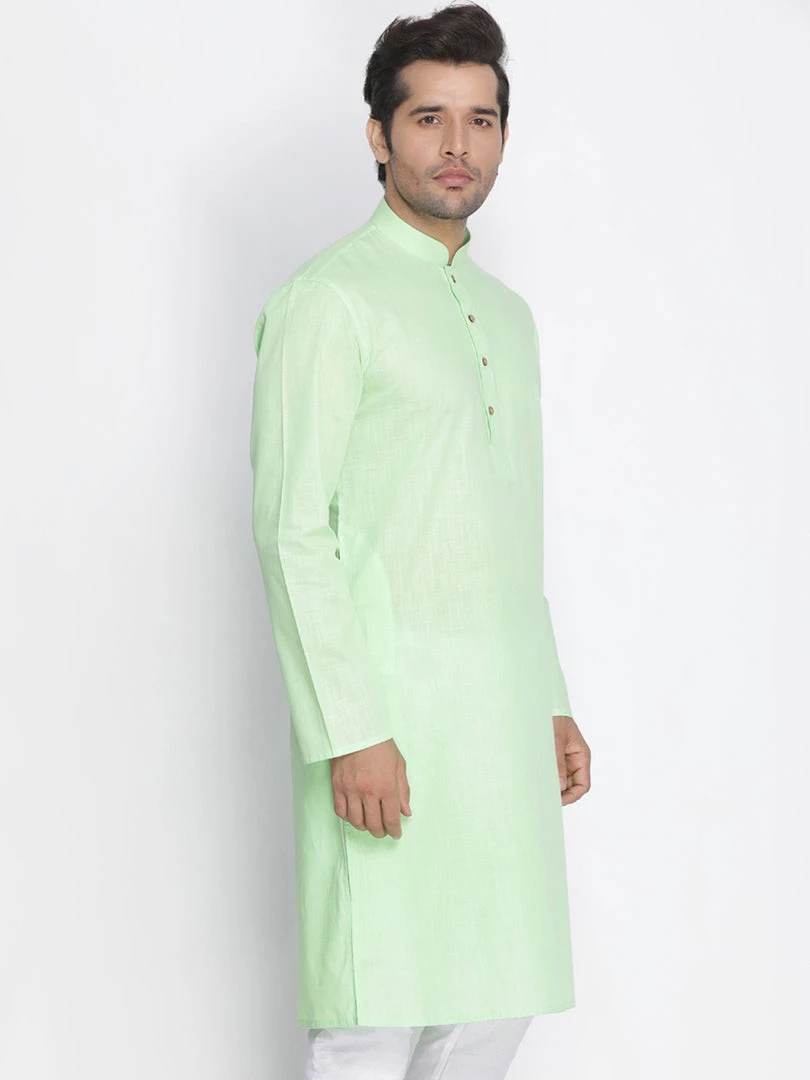 Vastramay Men's Mint Green Cotton Kurta 4 Vastramay Men's Mint Green Cotton Kurta