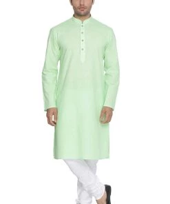 Vastramay Men's Green Cotton Kurta And Churidar Set