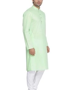 Vastramay Men's Green Cotton Kurta And Churidar Set