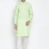 Vastramay Men's Light Green Cotton Kurta And Churidar Set