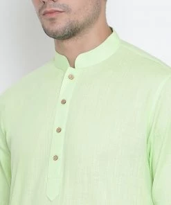 Vastramay Men's Light Green Cotton Kurta And Churidar Set