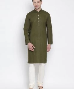 Vastramay Men's Green Cotton Kurta