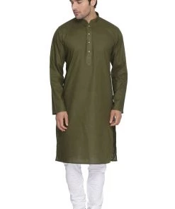 Vastramay Men's Green Cotton Kurta And Pyjama Set