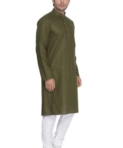 Vastramay Men's Green Cotton Kurta And Pyjama Set