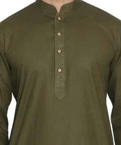 Vastramay Men's Green Cotton Kurta And Pyjama Set