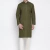 Vastramay Men's Green Cotton Kurta And Pyjama Set