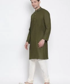 Vastramay Men's Green Cotton Kurta And Pyjama Set