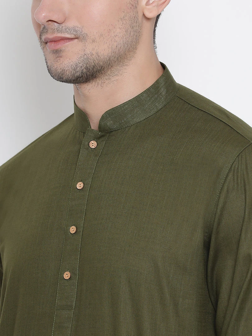 Vastramay Men's Green Cotton Kurta And Pyjama Set 5 Vastramay Men's Green Cotton Kurta And Pyjama Set