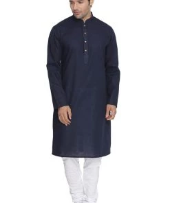Vastramay Men's Blue Cotton Kurta And Pyjama Set