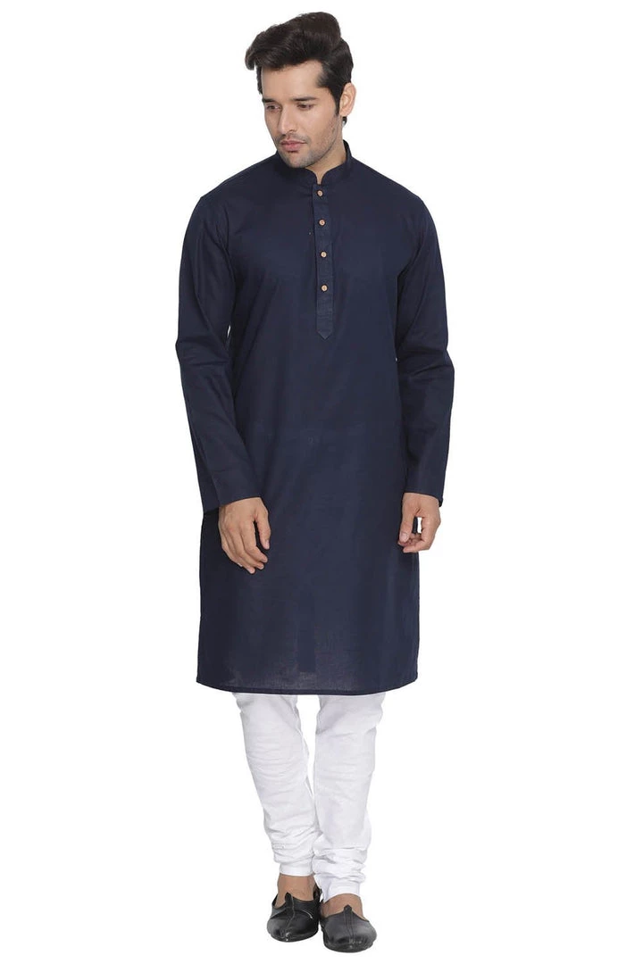 Vastramay Men's Blue Cotton Kurta And Pyjama Set 3 Vastramay Men's Blue Cotton Kurta And Pyjama Set