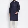 Vastramay Men's Dark Blue Cotton Kurta And Churidar Set 1 Vastramay Men's Dark Blue Cotton Kurta And Churidar Set