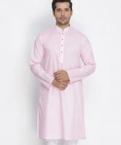 Vastramay Men's Pink Cotton Kurta