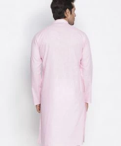 Vastramay Men's Pink Cotton Kurta