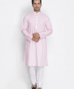 Vastramay Men's Pink Cotton Kurta