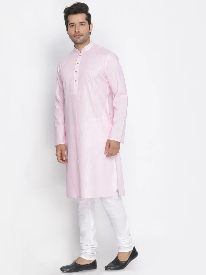Vastramay Men's Pink Cotton Kurta And Pyjama Set 4 Vastramay Men's Pink Cotton Kurta And Pyjama Set