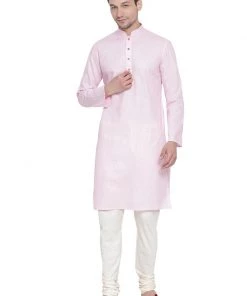Vastramay Men's Pink Cotton Kurta And Pyjama Set