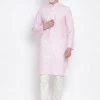 Vastramay Men's Pink Cotton Kurta And Pyjama Set