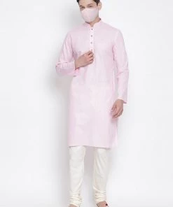 Vastramay Men's Pink Cotton Kurta And Pyjama Set