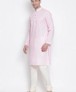 Vastramay Men's Pink Cotton Kurta And Pyjama Set
