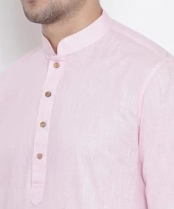 Vastramay Men's Pink Cotton Kurta And Pyjama Set