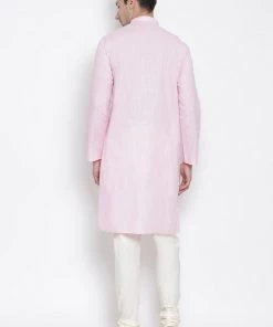 Vastramay Men's Pink Cotton Kurta And Pyjama Set