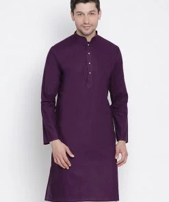 Vastramay Men's Purple Cotton Kurta