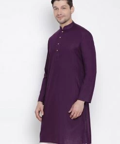 Vastramay Men's Purple Cotton Kurta