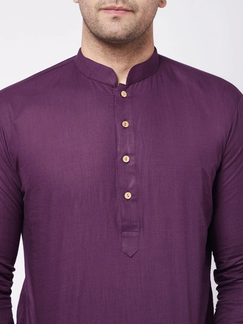 VASTRAMAY Men's Purple And White Cotton Blend Kurta And Dhoti Set 7 VASTRAMAY Men's Purple And White Cotton Blend Kurta And Dhoti Set