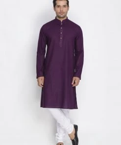 Vastramay Men's Purple Cotton Kurta And Pyjama Set
