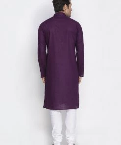 Vastramay Men's Purple Cotton Kurta And Pyjama Set