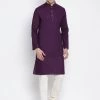 Vastramay Men's Purple Cotton Kurta And Pyjama Set