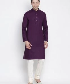 Vastramay Men's Purple Cotton Kurta And Pyjama Set